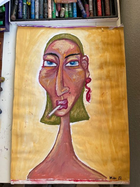 Wierd Art Drawings, Wierd Paintings Ideas, Things To Draw With Oil Pastels, Oil Pastel Face, Oil Pastel Drawings Easy, Art With Meaning, Really Cool Drawings, Jazz Art, Trippy Painting