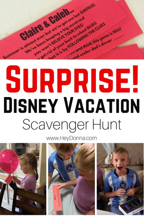 Disney Surprise Box Ideas, Vacation Scavenger Hunt, Disney Vacation Surprise, Disney Trip Reveal, Disney Trip Surprise, Going To Disney World, Disney Reveal, Disney Surprise, Surprise Vacation