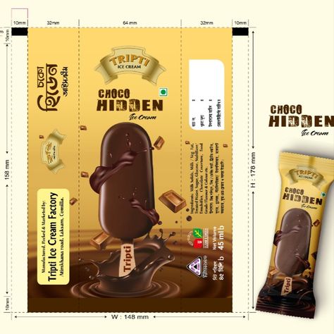 ChocoHidden-Chocobar-Chocolate Ice Cream Chocolate Poster Design, Label Sticker Design, Ice Cream Packaging Design, Pouch Packaging Design, Chocolate Label, Ice Cream Factory, Rice Packaging, Cream Packaging, Chocolate Labels