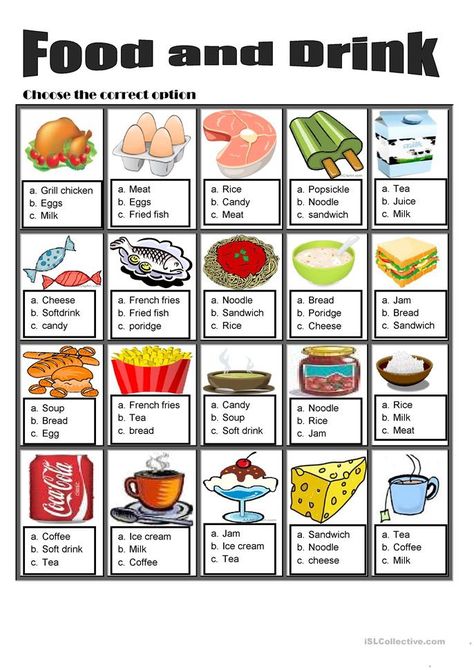 Exercise Food, Vocabulary Exercises, Food Vocabulary, Chicken And Shrimp Recipes, Healthy Snacks For Adults, Chicken And Shrimp Pasta, English Lessons For Kids, Multiple Choice, Fried Fish