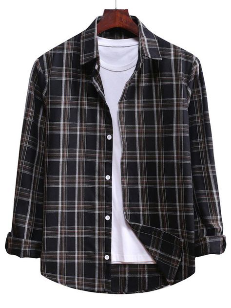 Curved Hem Shirt, Plaid Shirts, Mens Flannel Shirt, Mens Flannel, Mens Casual Outfits, Black Casual, Casual Wardrobe, Collar Shirts, Flannel Shirt