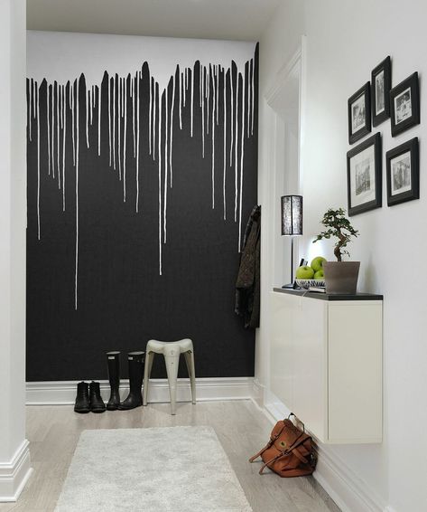 Scandinavian Hallway, Dripping Paint, Black Concrete, Diy Wall Painting, Hallway Designs, Hemma Diy, 카페 인테리어 디자인, Colored Ceiling, Wall Paint Designs