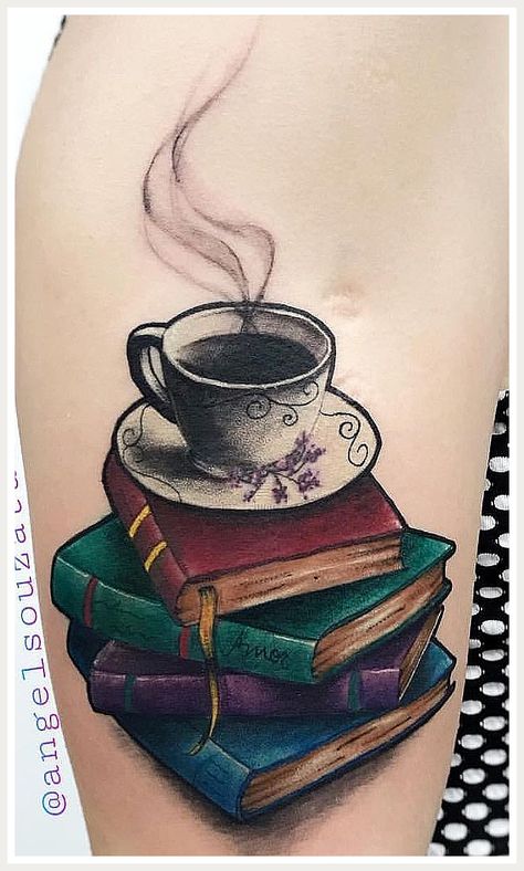 Coffee Tattoo - It is over. You don't have to hunt for it anymore. Just get it from here by clicking on the link. Tea Tattoo, Teacup Tattoo, Bookish Tattoos, Cup Tattoo, Literary Tattoos, Coffee Tattoos, Book Tattoo, Time Tattoos, Sister Tattoos