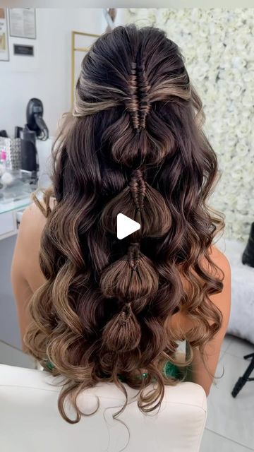 Shakhzoda Tapilova  “Shayla “🇺🇸🇺🇿 on Instagram: "Infinity braid half up with voluminous curls 🫶🏻♾️. These curls are my favorite for half ups because they are the longest lasting and gives the hair so much volume 🙌🏼
Products :
Big @sexyhair Powder Play for creating a volume at the crown without a tease. 
Style Sexy Protect Me for a heat protection up to 450F
Big Sexy Hair Stargazer for a strong hold and volume 
#sexyhairpartner 
Model @samiratapilova1 
.
.
.
.
.
.
.
.
.
.
#hairvideos #haireducation #hairtutorial #hairtrends #hairinspo #naplesflorida #hairgoals #halfuphalfdownhairstyle #braidedhairstyles #weddinghair #hairtransformation #wakeupandmakeup #hairideas #hairbrained #hairstyles #napleshairstylist #napleswedding #hairartist" Infinity Braid Hairstyles, Half Up Volume Hair, Long Hair Wedding Styles Half Up, Half Up Half Down Hair Tutorial, Braid Half Up, Infinity Braid, Braided Half Up, Voluminous Curls, Hair Brained