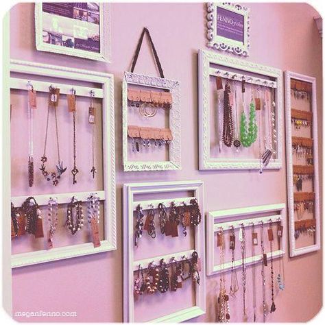 DIY Picture Frame Jewelry Displays | Megan Fenno | FENNOfashion Jewerly Organizer, Jewerly Displays, Diy Wand, Diy Jewelry Display, Diy Jewelry Holder, Jewelry Displays, Diy Picture Frames, Jewelry Organizer Diy, Diy Holder