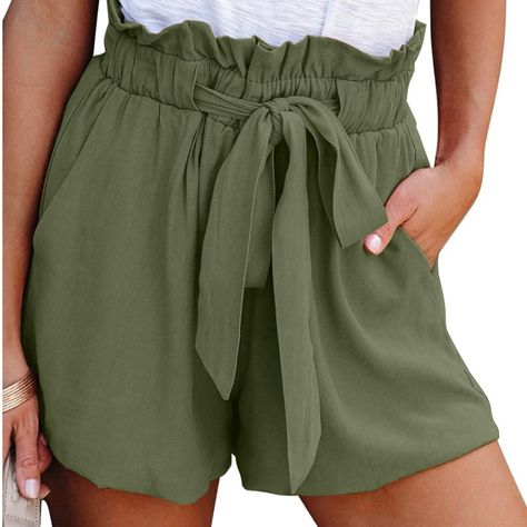 Never Worn Olive Green Shorts With Bow Tie And Pockets. Athleisure Shorts, Bow Shorts, Sports Shorts Women, Style Comfortable, Shorts Casual, Leg Design, Active Wear Outfits, Boho Casual, Color Shorts