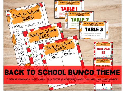 Bunco Themes, Back To School Theme, Bunco Party, School Theme, Title Card, School Themes, Table Signs, Star Work, Table Numbers