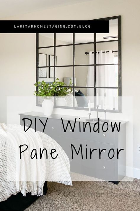 Grid Mirror DIY Diy Tile Mirror, Ikea Tiles, Diy Floor Mirror, Diy Window Frame, Window Pane Decor, Ikea Mirror Hack, Industrial Mirror, Wall Mirror Decor Living Room, Window Frame Mirror