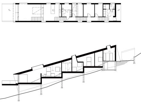 Houses On Slopes, Slope House Design, Sloping Lot House Plan, Detail Arsitektur, Slope House, Timber Cabin, Hillside House, Architecture Concept Diagram, Architecture Concept Drawings