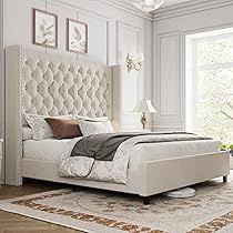 Harper Upholstered Non-tufted Tall Bed, Tufted Headboard Bedroom, Cream Bed, Headboard Velvet, Handmade Headboards, King Platform Bed Frame, Headboard Bedroom, Upholstered Sleigh Bed, Tall Bed