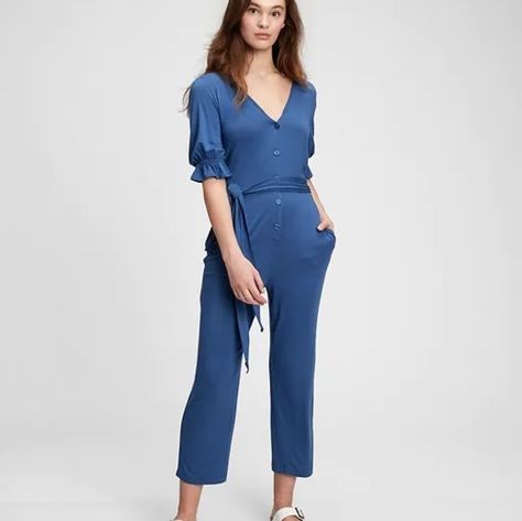 *Nwt* Gap Button Front Jumpsuit Size 10 Chrome Blue Button Front Tie Detail 97% Modal, 3% Spandex New With Tags!