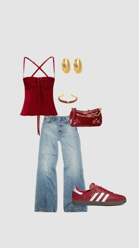 Outfit Ideas, Red, Gold, White