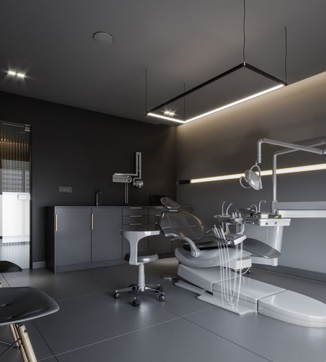 #black #dental #interior #lighting #dark #minimal Dentist Office Design Interiors, Dental Design Interior, Dentist Office Design, Healthcare Interior Design, Dental Office Design Interiors, Kedokteran Gigi, Medical Office Design, Dental Office Decor, Interior Design Dubai