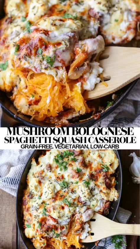 Vegetarian Spaghetti Squash Recipes, Low Calorie Spaghetti, Spaghetti Squash Recipes Vegan, Bolognese Spaghetti, Vegetarian Casserole Recipes, Spaghetti Squash Recipes Healthy, Mushroom Bolognese, Vegetarian Spaghetti, Main Recipes