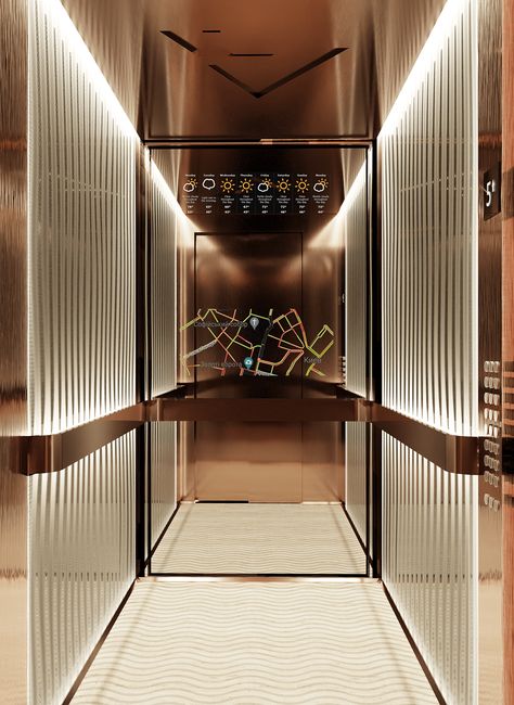 Elevator interior design on Behance Lift Interior Design Elevator, Lift Cabin Interior Design, Lift Design Interior, House Lift Design, Luxury Elevator Interior, Elevator Design Interior, Lift Car Design, Elevator Cabin Design, Lift Interior Design