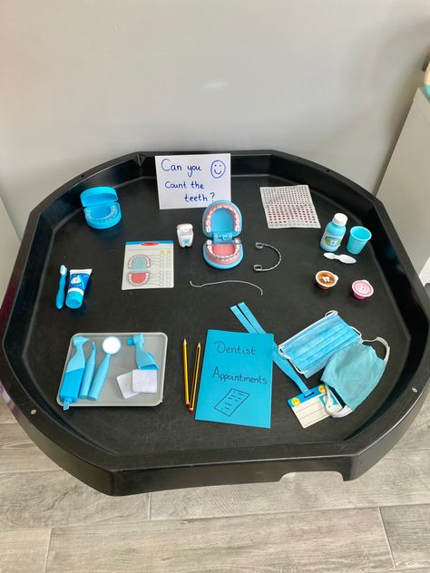 Dentist Tuff Tray, Osc Activities, Tuff Table, Brushing Teeth Activities, Dental Health Week, Dental Health Preschool, Hygiene Activities, Tooth Brushing, People Who Help Us