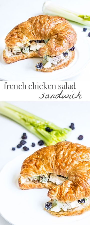 French Chicken Salad Sandwich made with leftover roast chicken and a bakery croissant! Recipe via MonPetitFour.com French Chicken Salad, Croissants Recipes, Roast Salad, Bakery Croissant, Wraps Ideas, Chicken Celery, Leftover Roast Chicken, French Sandwich, French Chicken