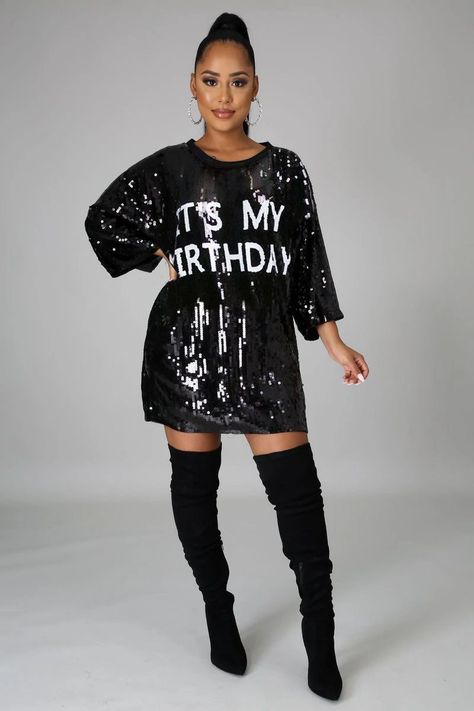 It's My Birthday Sequins T-Shirt Dress – MY SEXY STYLES Sequin T Shirt Dress, Sequin Shirt Dress, Sequin Tshirt, Birthday Outfit For Women, Outfit Birthday, Queen Outfit, Birthday Queen, Sequin Shirt, Queen Dress