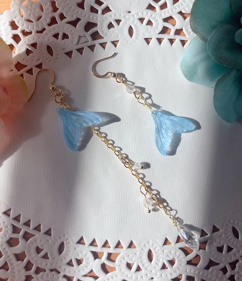 Mermaid Tail Earrings, Blue Crystal Earrings, Ocean Theme, Ocean Themes, Mermaid Tail, Glass Crystal, Little Mermaid, Blue Crystals, Crystal Earrings