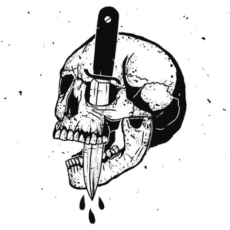 Skull Knife Tattoo Design, Skull With Knife Tattoo, Skull Knife Tattoo, Skull With Knife, Skull Knife, Portfolio Reference, Tato Salib, Knife Tattoo, Heavy Metal Art