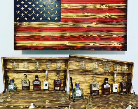 Rustic Barnwood Wrap-around Bar - Etsy Liqour Cabinet, Murphy Bar, Liquor Storage, Flag Diy, American Flag Wall, Hidden Bar, Wooden American Flag, Woodstock Ga, American Flag Wood