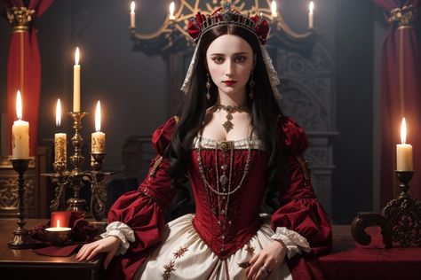 AI depiction of Elizabeth Bathory. Elizabeth Bathory Costume, Elizabeth Bathory, Baldur's Gate, Red Queen, Creepy Art, Dracula, Book Aesthetic, Costume Ideas, Gate