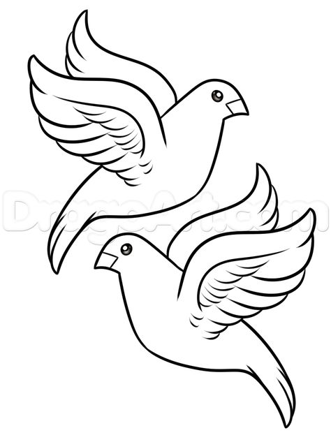 How to Draw Turtle Doves, Step by Step, Birds, Animals, FREE ... How To Draw Turtle, Draw Turtle, Dove Outline, Dove Drawing, Holiday Song, Bird Outline, Turtle Doves, Bird Template, Dove Pictures