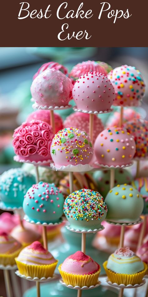 Learn how to make the best cake pops ever. Follow this simple recipe for a delightful snack. The Best Cake Pop Recipe, Unicorn Cake Pops Diy Easy, Perfect Cake Pops Recipe, Cakes Pops How To Make, Best Cake Pops Ever, Wedding Cake Cake Pops, Pastel Cake Pops Ideas, Candy Theme Cake Pops, Cake Pop Ingredients