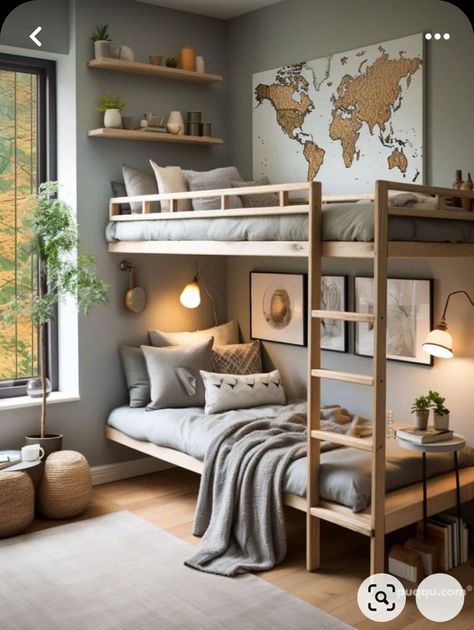 Floating Bunk Beds, Bunk Beds Storage, Bunkbed Ideas, Small Bedroom Bunk Bed, Bunk Bed Bedroom Ideas, Unique Bunk Beds, Bunk Beds Small Room, Bunk Room Ideas, Space Saving Bunk Bed