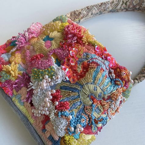 mila textiles Beaded Shoulder Bag, Antique Embroidery, Tambour Embroidery, Textile Bag, Sequin Bag, Embroidery Bags, Beaded Bag, Boho Diy, Irish Linen