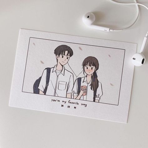 High School Love, 달력 디자인, Funny Yugioh Cards, Couple Sketch, Couple Illustration, Easy Doodle Art, You're My Favorite, Couple Drawings, Simple Doodles