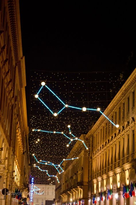 Turin Luci d'Artista: Christmas lights installation with constellations Constellation Installation, Christmas Art Installation, Constellation Lighting, Constellation Lights, Star Installation, Constellation Light, Space Installation, Lights Installation, Light Tunnel