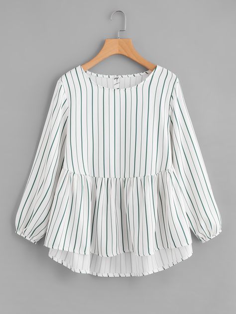 Shop Frill Hem High Low Blouse online. SheIn offers Frill Hem High Low Blouse & more to fit your fashionable needs. Cotton Tops Designs, High Low Blouse, Casual Wear Dress, Fashion Tops Blouse, Dye Hoodie, Trendy Fashion Tops, Stylish Dresses For Girls, Fashion Attire, Designs For Dresses