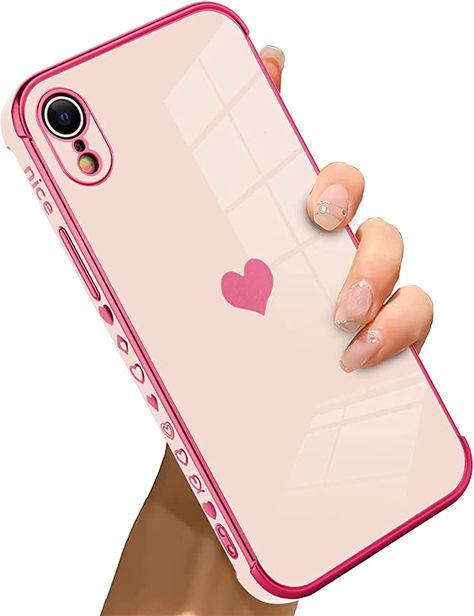 Amazon.com: Bonoma Compatible with iPhone XR Case Love Heart Plating Electroplate Luxury Elegant Case Camera Protector Soft TPU Shockproof Four Corner Back Cover iPhone XR Case -Pink : Cell Phones & Accessories Coque Iphone Xr, Cute Iphone Xr Cases, Iphone Xr Phone Cases, Iphone Xr Cover, Xr Phone Cases, Purple Items, Apple Watch Accessories Bands, Iphone Xr Cases, Pink Pouch