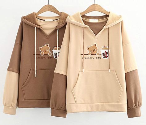 Japanese Bubble Tea, Oversized Outfit Ideas, Lakaran Fesyen, Kawaii Hoodies, Comfortable Hoodies, Bear Cat, Stylish Hoodies, Unique Hoodies, Bear Hoodie