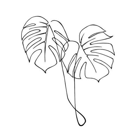 Monstera Leaf Line Art, One Line Plant Tattoo, Monstera Leaf Nails, Monstera Tattoos, One Line Tattoo Ideas, One Line Art Aesthetic, Minimal Line Art Tattoo, Monstera Leaf Tattoo, One Line Painting