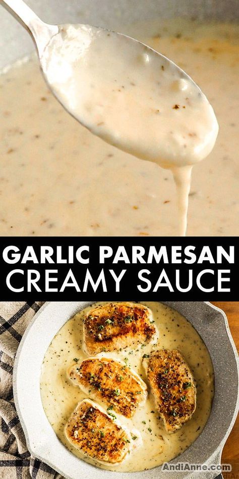 Discover the ultimate sauce that will take your favorite recipes to the next level! Our creamy garlic parmesan sauce is easy to make on the stove using butter, cream, freshly grated parmesan, and garlic. Whether you want to toss, dip, drizzle, or coat your dishes, this mouthwatering sauce is the perfect addition. Click the link to learn how to make this delicious sauce and elevate your meals today! Creamy Garlic Cheese Sauce, Garlic Butter Gravy, Quick Parmesan Sauce, Sauce To Put On Rice, Garlic Parmesan Cream Sauce Recipe, Cream Sauce Recipes Easy, Thick Garlic Butter Sauce, Garlic Ranch Sauce, Homemade Parmesan Sauce