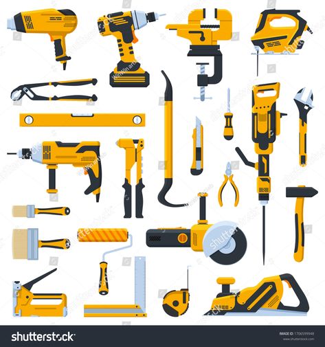 Building construction tools. Construction home repair hand tools, drill, saw and screwdriver. Renovation kit vector illust #Ad , #sponsored, #hand#repair#drill#Renovation Construction Tools Buildings, Construction Garage, Tool Wall Storage, Zestaw Ikon, Craftsman Tools, Vintage Hand Tools, Essential Woodworking Tools, Engineering Tools, Carpentry Projects