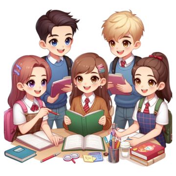 Students Cartoon, Collage Student, Book Knowledge, Highschool Student, People Collage, Study Together, Education Cartoon, Reading Cartoon, Books School