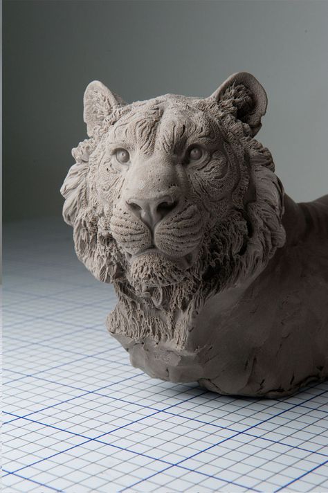 Tiger in Clay by IgorGosling Clay Tiger, Panther Art, Lion Art, Ceramic Animals, Animal Projects, Animal Sketches, Animal Heads, Sculpture Clay, Clay Sculpture