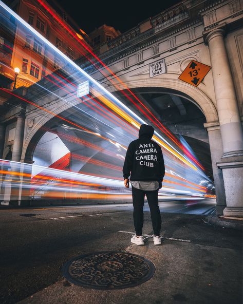 Long Exposure Photography Night, Apparel Photoshoot, Long Exposure Portrait, Night Photography Portrait, Exposure Triangle, Urban Photography Portrait, Night Street Photography, Men Posing, Street Photography Portrait