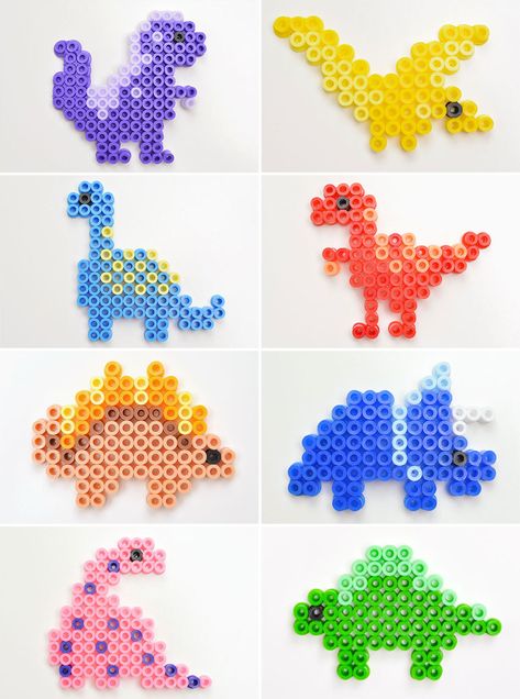 Hama Bead Dinosaur, Dinosaur Iron Beads, Pearler Bead Dino, Big City Greens Perler Beads, Dinosaur Fuse Beads, Dinosaur Melty Beads, Perler Beads Ideas Dinosaur, Pearler Bead Patterns Dinosaur, Peeler Bead Dinosaur