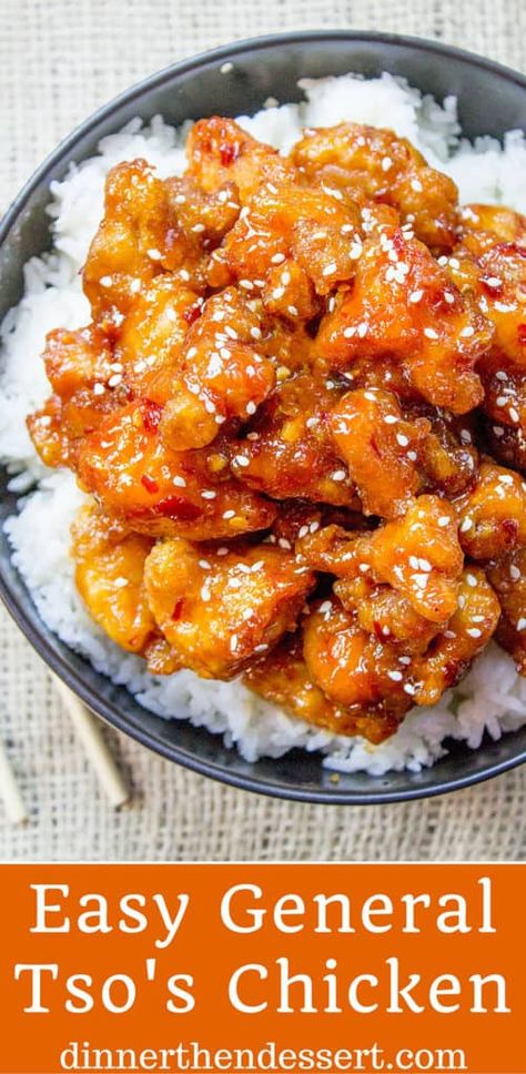 Easy General Tso's Chicken Recipe - Dinner Then Dessert Easy Chinese Chicken Recipes, General Chicken, Easy General Tso Chicken, Chinese Food Takeout, Poulet General Tao, General Tso's Chicken Recipe, Wok Recipes, General Tso's Chicken, Homemade Chinese Food