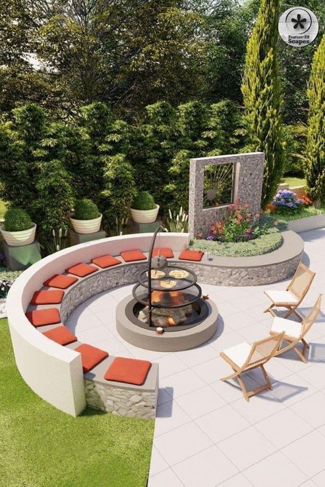 Garden Landscaping Ideas, Patio Design Ideas, Fire Pit Landscaping, Yard Landscape, House Backyard, Backyard Landscape, Backyard Diy, Backyard Remodel, Patio Garden Design