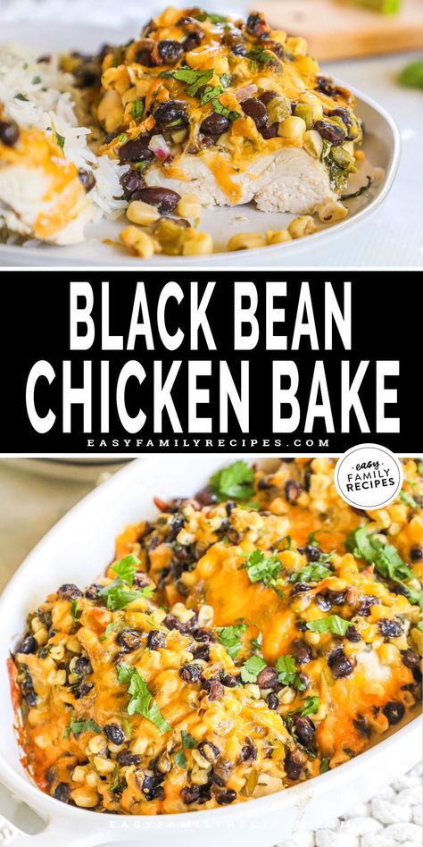 Get ready for another reader favorite EASY chicken bake recipe! This Santa Fe chicken bake takes just a few minutes to put together, but it’s flavorful, healthy, and a sure hit with everyone in the family. A one-dish dinner with tender chicken breasts, Southwestern spices, and a zesty combination of corn, black beans, green chiles, and red onion. Top it all with melty cheese and you’ve got a winning weeknight dinner idea! Easy Chicken Bake, Quick And Easy Chicken Dinner, Chicken Bake Recipe, Easy Chicken Dinner, Black Bean Chicken, Black Bean Recipes, Green Chiles, Chicken Bake, Easy Baked Chicken