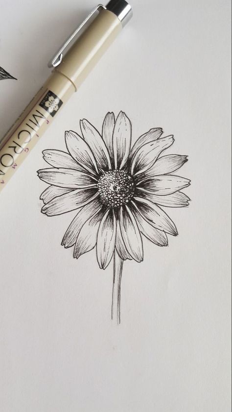 Flower Pen Art Simple, Flower Ink Sketch, Flower Drawing Fineliner, Things To Draw With Fineliners, Black Pencil Art Drawings, Pencil Flower Sketch, Flowers Pen Art, Fine Liners Pen Art, Micron Pen Flowers