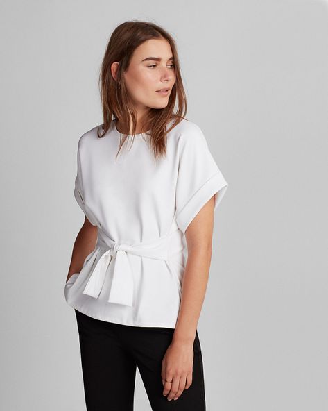 Such a cute top for spring -- great blouse to wear with suits, pencil skirts, ankle pants and more! Two Piece Dresses, Working Women, Tie Front Top, Front Tie Top, Work Wardrobe, Tie Top, Work Blouse, Classy Women, Work Fashion