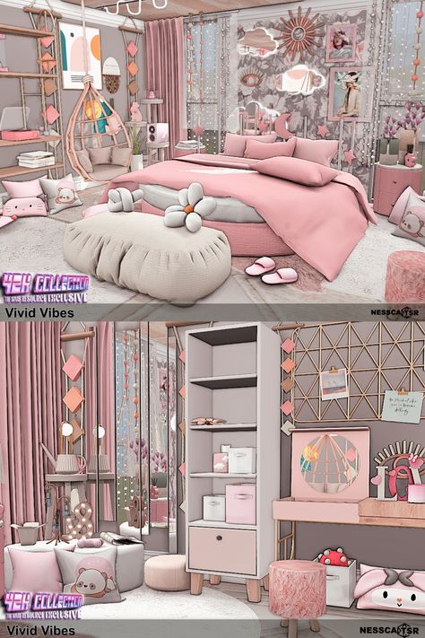 ROOM with CC ▶️ Vivid Vibes is a bedroom made especially for the Y2K collection for TSR. ✨Have fun!✅BASE GAME + CC from TSR ✌️Click on the post and download✔️ THX❤️  #ts4builds #sims4 #sims4builds #sims4home #sims4builds #sims4buildsideas #ShowUsYourBuilds #thesims4 #Sims4 #sims4game #ts4 #sims4houses #sims4cc #sims4interior #ts4cc #thesims4 #ts4house #simshousedesign #sims4rooms #simsbuilds #simsbuild #sims4cc #ccfinds #s4 #s4cc Ts4 Cc Pink Furniture, The Sims 4 Cc Resource Bedroom, The Sims 4 Twins Bedroom, Sims 4 Pink Room Cc, Sims 4 Cc Furniture Bedrooms Functional, Sims Cc Furniture Aesthetic, Sims 4 Cc Standing Mirror, Sims 4 Home Decor Cc Free, Sims 4 Cute Bedroom