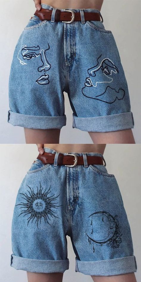 Custom Jeans Diy, Painted Clothes Diy, Clothes Embroidery Diy, Haine Diy, Diy Clothes Design, Estilo Hippie, Kleidung Diy, Painted Denim, Ropa Diy