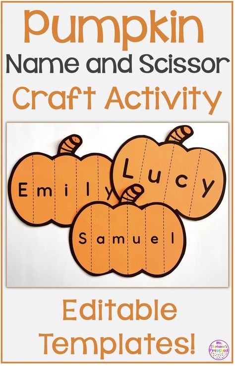 Pumpkin Name and Scissor Craft Activity Pumpkin Name Craft, Pumpkin Activities Preschool, Pumpkin Activity, Pumpkin Lessons, Name Activities Preschool, Pumpkins Preschool, Name Activity, Halloween Lesson, Preschool Names